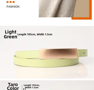 Ceinture fine en similicuir vert clair avec une boucle rectangulaire dorée polie