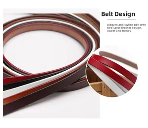 Close-up of split leather texture and variety of colors for these slim women belts