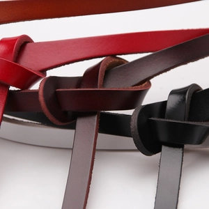 Minimalist genuine leather thin belts for women in multiple colors with knot style