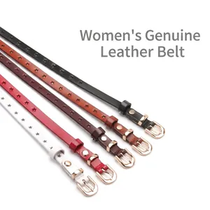 Genuine leather belt for women featuring star cutouts and a golden round pin buckle