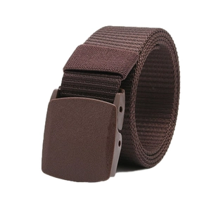 Durable dark brown woven canvas belt for men and women with tactical plastic buckle