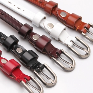 Genuine Second Layer Cowhide Leather Thin Belt For Women Alloy Pin Buckle Hollowed Out Decorative Waist Belt Elegant