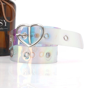 Damen Transparent Holographisch PVC Gürtel Trendy Y2K Irisierend Laser Hüftgürtel Mit Silber Herzschließe Metallösen