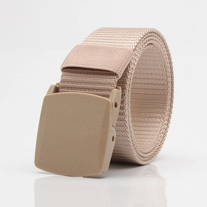 Outdoor tactical nylon belt with breathable plastic buckle in beige for men and women