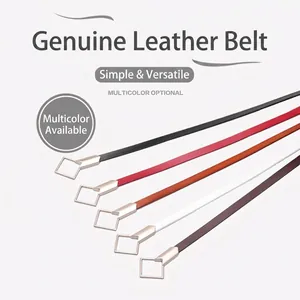 Minimalist leather thin waist belts for women with square gold buckles in five colors