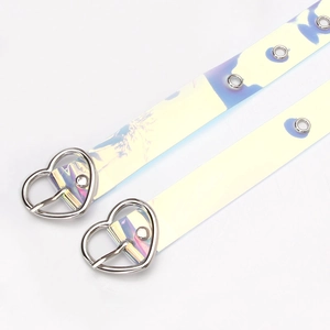Holografischer PVC-Gürtel mit silberner Herzschnalle und Metallösen für Damen