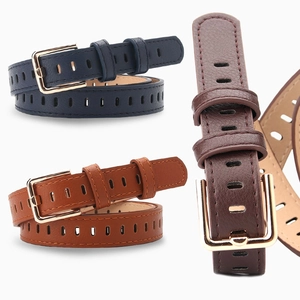 Damen Mode Kunstleder Schmaler Gürtel Koreanischer Stil Hohl Design Taillengürtel Mit Goldener Legierung Schnalle Für Kleider