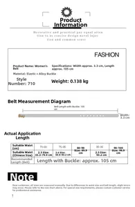 Guide des tailles pour ceinture en toile élastique de 3,3 cm de large et 105 cm long