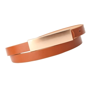 Ceinture fine marron pour femme avec boucle rectangulaire en or rose pour robes