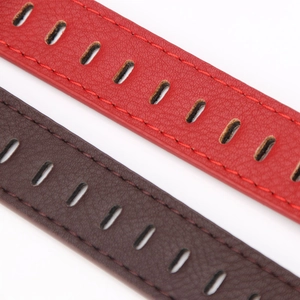 Women's hollow leather belt with pin buckle in red and brown for jeans, minimalist style