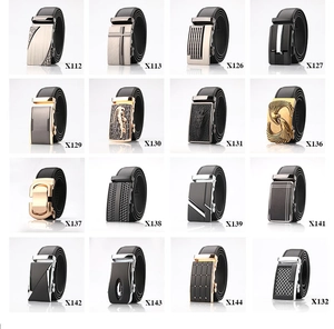 Black leather belts for men featuring various automatic alloy buckle designs and patterns