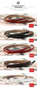 Détails de ceintures fines en cuir pour femmes en cinq couleurs avec boucles rondes