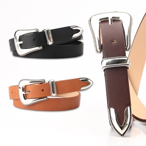 Ceinture Femme en Cuir PU Rétro Occidental Avec Boucle Sculptée en Alliage Style Bohème Vintage pour Robes Jeans