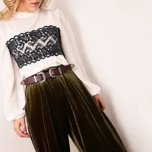 Vintage brown leather belt for women featuring western style floral engraved double buckles