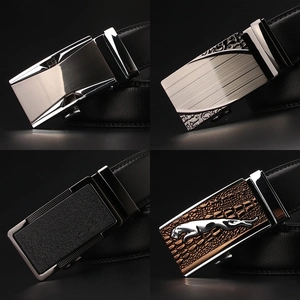 Men Business Casual Cowhide Split Leather Belt Automatic Alloy Buckle Vintage Eagle Geometric Brushed Metal Fashion Waistband