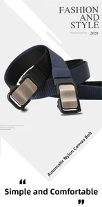 Detail of automatic buckle nylon canvas belts in navy blue and black colors