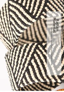 Macro view of woven straw material featuring black and white diagonal twill texture