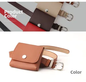 Detail view of stylish women's belt bag with mini square pouch and adjustable buckle strap
