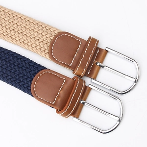 Ceinture tressée élastique en toile pour hommes et femmes avec boucle argentée polie
