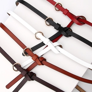 Ceintures fines en cuir de vachette pour femme avec boucle ronde dorée en cinq couleurs