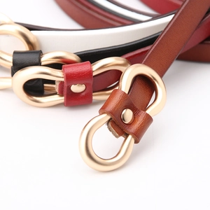 Women's Genuine Leather Thin Belt Elegant Alloy Buckle Waistband Fashion Solid Color Belt For Dresses Jeans Accessories