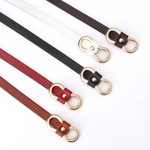 Women's slim genuine leather belts with gold U-shape buckles in five assorted classic colors
