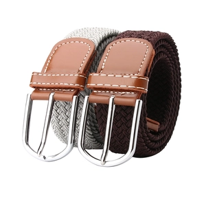 Ceintures tressées élastiques grises et marron avec embouts en cuir et boucle ardillon