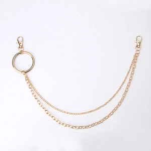 Goldene zweilagige Metallkette mit großem Ring und Karabinerverschluss für Punk-Style