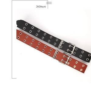 Ceintures punk rétro à double œillet en cuir noir et marron avec boucles en métal