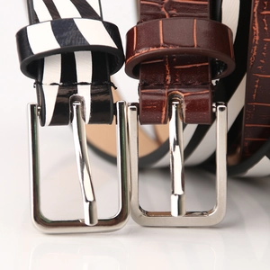 Slim leopard and zebra pattern belts for women with silver square metal buckles