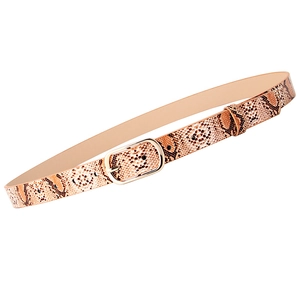 Women's slim snake print belt with elegant golden oval buckle for dresses and jeans