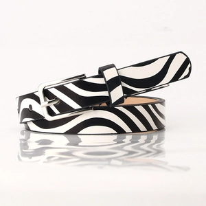 Fashionable zebra print PU leather belt for women with a silver square buckle