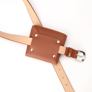 Minimalist brown leather belt bag with silver rivets for women fashion dress accessory