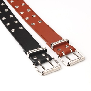 Ceinture Large en Cuir PU pour Femmes Style Punk Avec Oeillets à Double Rangée et Boucle en Métal à Double Ardillon Gothique