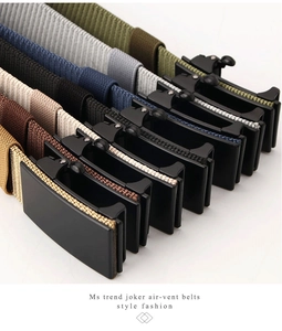 Breathable nylon canvas belts with matte black alloy automatic buckles in seven colors