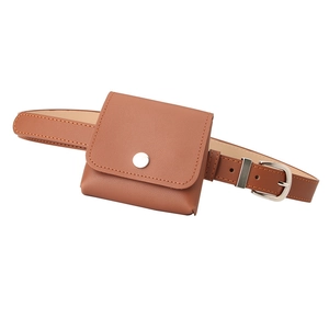 Women's minimalist brown leather waist bag belt with silver metal buckle and snap closure