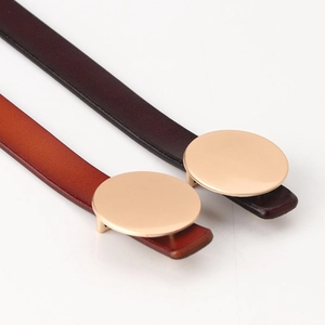 Minimalist Split Cowhide Leather Thin Belt For Women Fashion Round Gold Alloy Buckle Adjustable Waist Strap For Dress Decoration