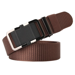 Ceinture homme en nylon tressé marron avec boucle automatique noire en alliage