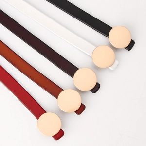 Elegant genuine leather slim belts for women in five colors with gold buckles