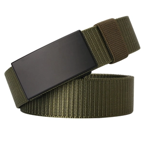 Olive green tactical nylon canvas belt with matte black automatic buckle for outdoor sports