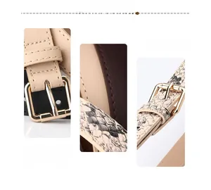 Détails de ceintures en PU beige et serpent avec boucles dorées et coutures précises