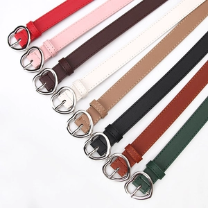 Chic women's skinny belts in 8 colors with heart-shaped silver metal buckles for jeans