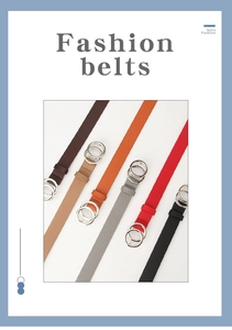 Collection of women's thin leather belts with elegant double ring buckles in six colors