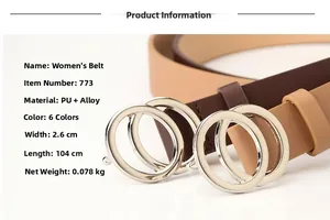 Detail showing high-quality PU leather belt with dual gold alloy rings on white background