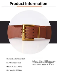 Detaillierte Maßtabelle für den 7,5cm breiten elastischen Vintage-Taillengürtel in Braun
