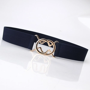 Ceinture élastique minimaliste bleu marine pour femmes avec boucle dorée à double anneau