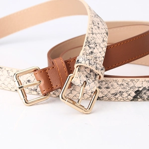 Ceinture Minimaliste en Cuir PU pour Femme Boucle Carrée en Alliage Mode Casual Taille Imprimé Serpent Couleur Unie Robe Ceinture