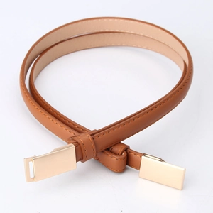 Ceinture fine en cuir marron réglable pour femme avec boucle dorée pour robes