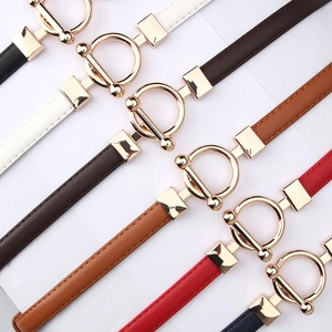 Set of six trendy skinny leather belts with gold OT buckles for women's dresses and coats