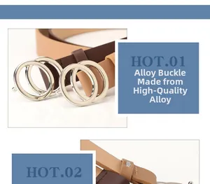 Detail of premium alloy double-ring buckles on brown and khaki leather belts